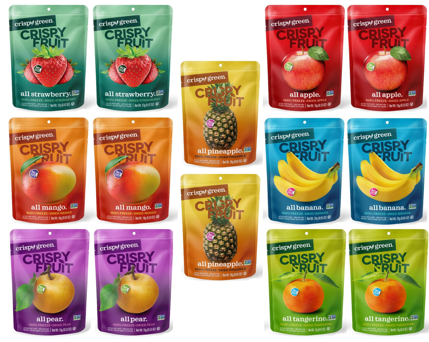 Crispy Green Freeze Dried Fruit Crisps Variety Pack – 14 Count, 8.02 oz, Includes Apple, Pear, Banana, Mango, Strawberry, Pineapple, Tangerine