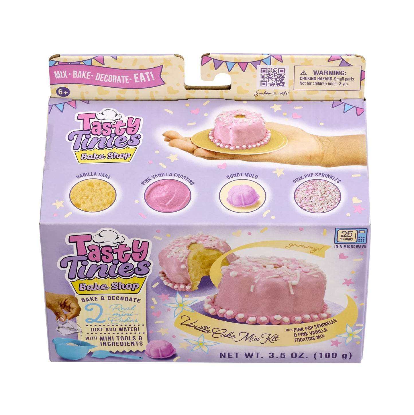 Goliath Tasty Tinies Bake Shop Vanilla Cake Mix Kit with Pink Pop Sprinkles & Pink Vanilla Frosting | Bake & Decorate 2 Real Min