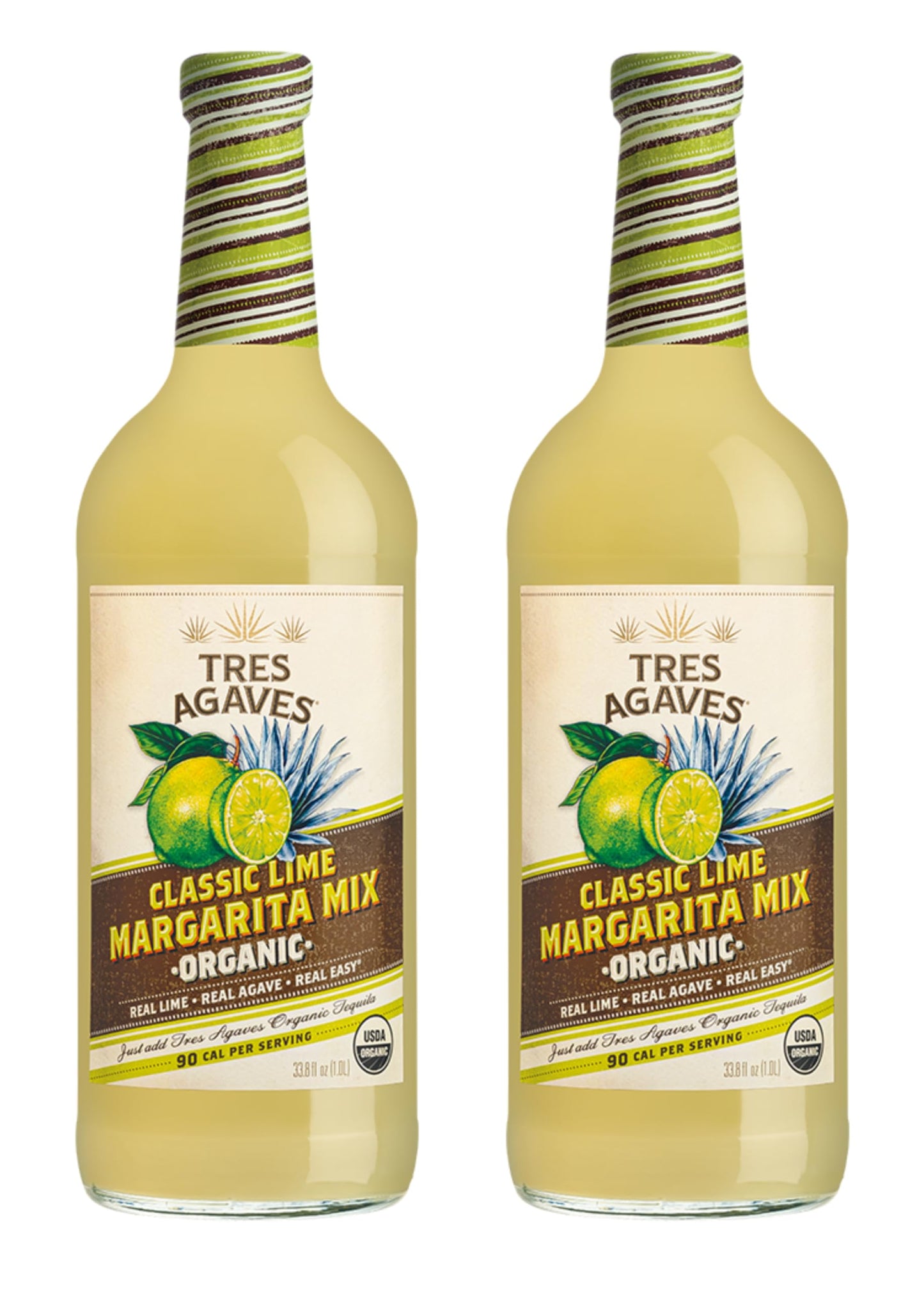 Tres Agaves Organic Lime Margarita Mix - Award-Winning 90 Point Mixed Flavor Mixer With Agave Nectar & Real Lime Juice - Low Calorie  Non-Gmo  Gluten-Free  Vegan  No High Fructose Corn Syrup - 750Ml Bottle (2 Pack)