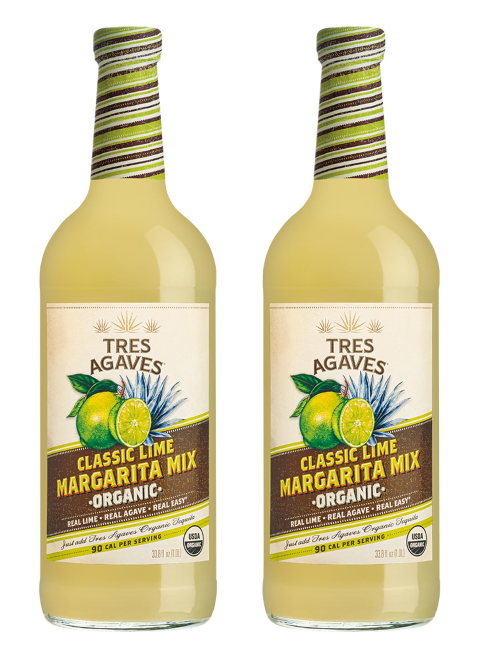 Tres Agaves Organic Lime Margarita Mix - Award-Winning 90 Point Mixed Flavor Mixer With Agave Nectar & Real Lime Juice - Low Calorie  Non-Gmo  Gluten-Free  Vegan  No High Fructose Corn Syrup - 750Ml Bottle (2 Pack)