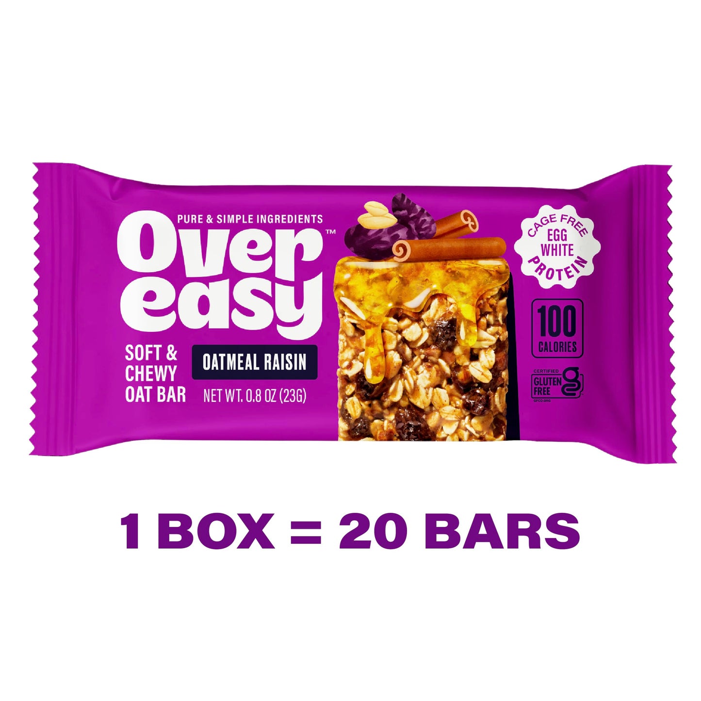 Over Easy Mini Granola Bars, Oatmeal Raisin, 100 Calories, Gluten Free, Dairy Free, 20 Count