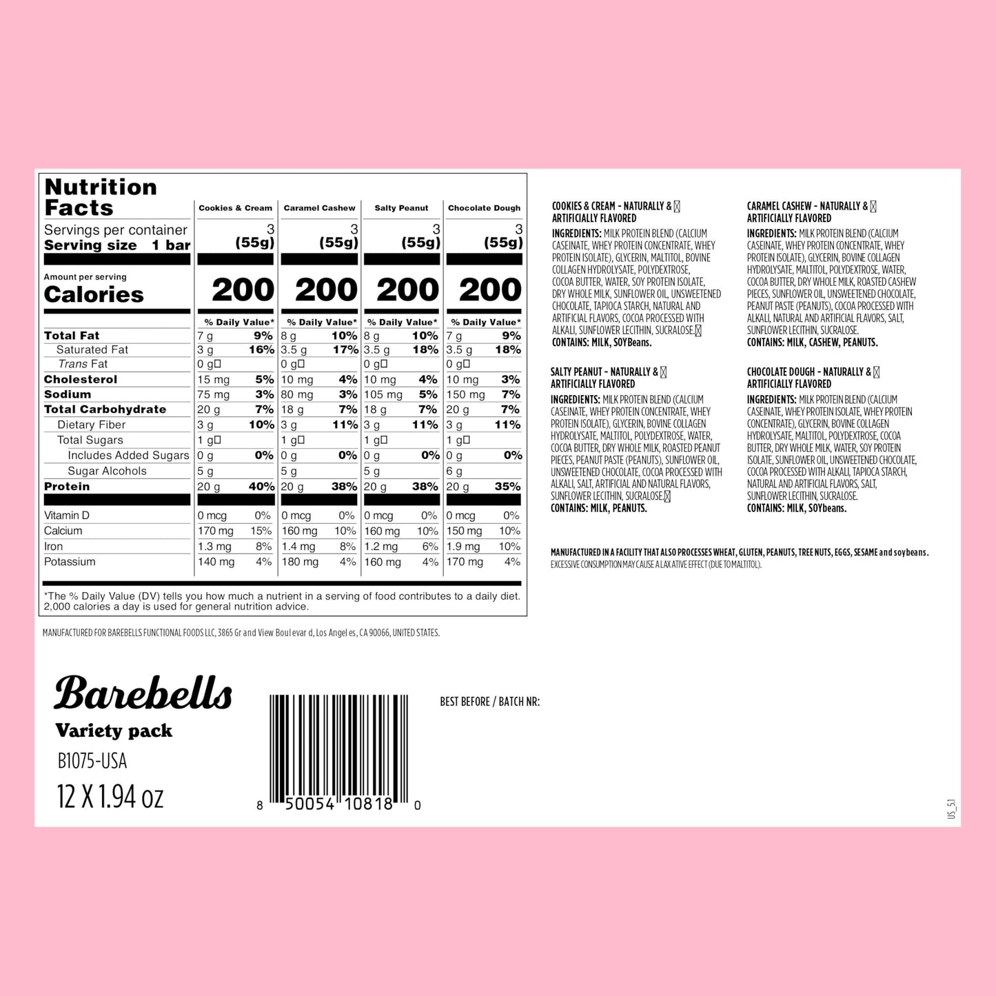 Barebells Protein Bars Variety Pack - 12 Count, 1.9Oz Bars - Protein Snacks With 20G Of High Protein - Chocolate Protein Bar Wit