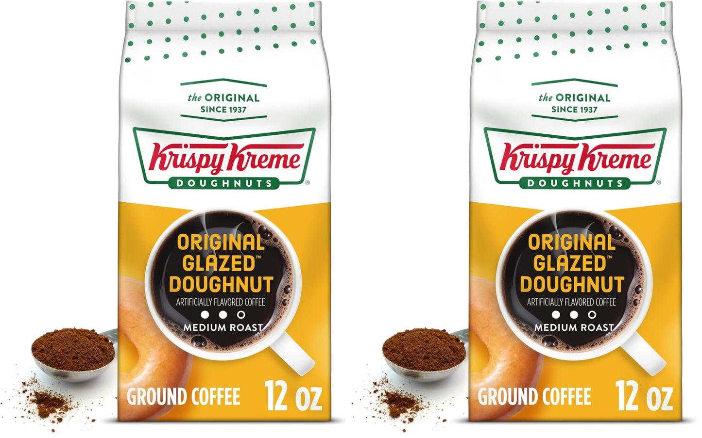Krispy Kreme Doughnuts Original Glazed Donut Ground Coffee, Bagged 12oz (Pack of 2)