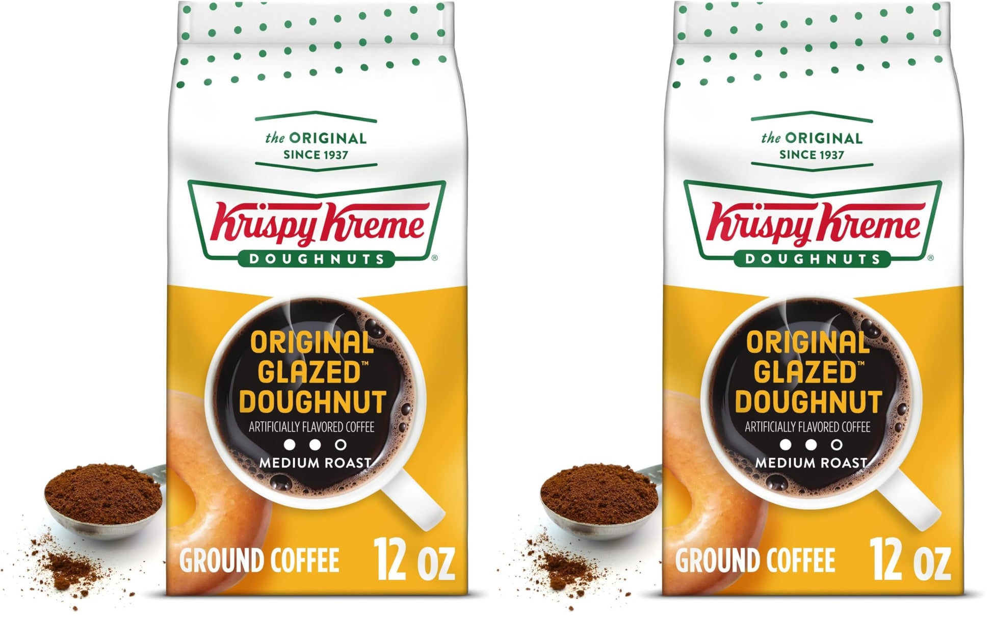 Krispy Kreme Doughnuts Original Glazed Donut Ground Coffee, Bagged 12oz (Pack of 2)