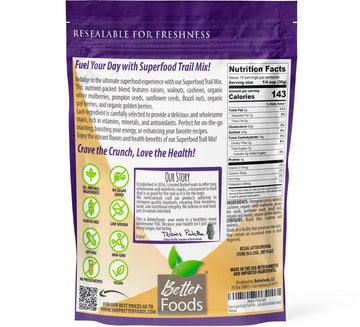 BetterFoods Raw Superfoods Trail Mix - The Works | Cashews, Mulberries, Pumpkin Seeds, Sunflower Seeds, Brazil Nuts, Goji Berrie