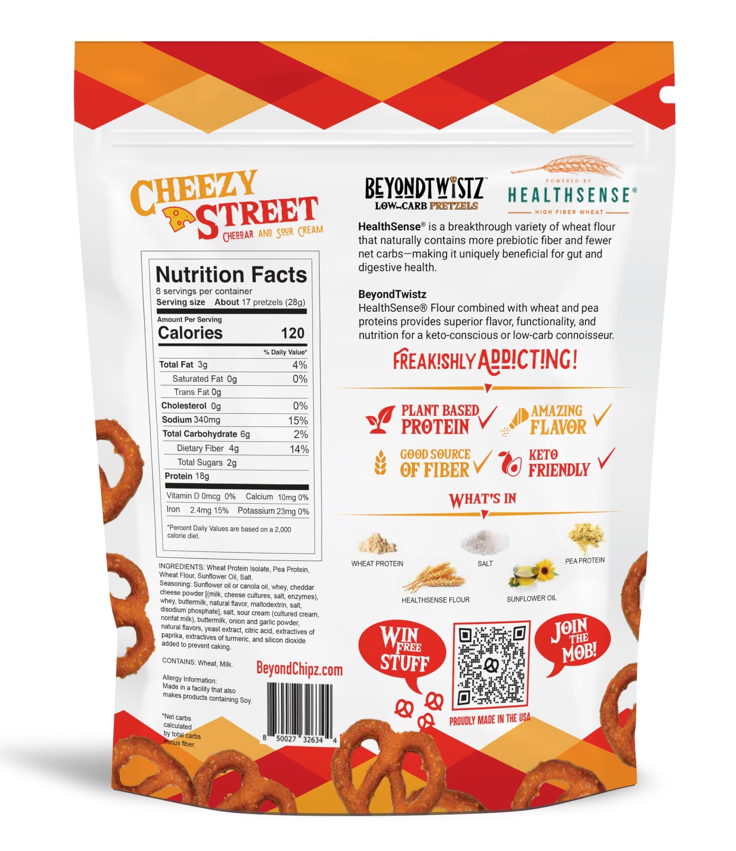 BeyondChipz Cheezy Street Low Carb Pretzels, Keto Friendly, 2g Net Carbs, 18g Protein, 8oz Bag