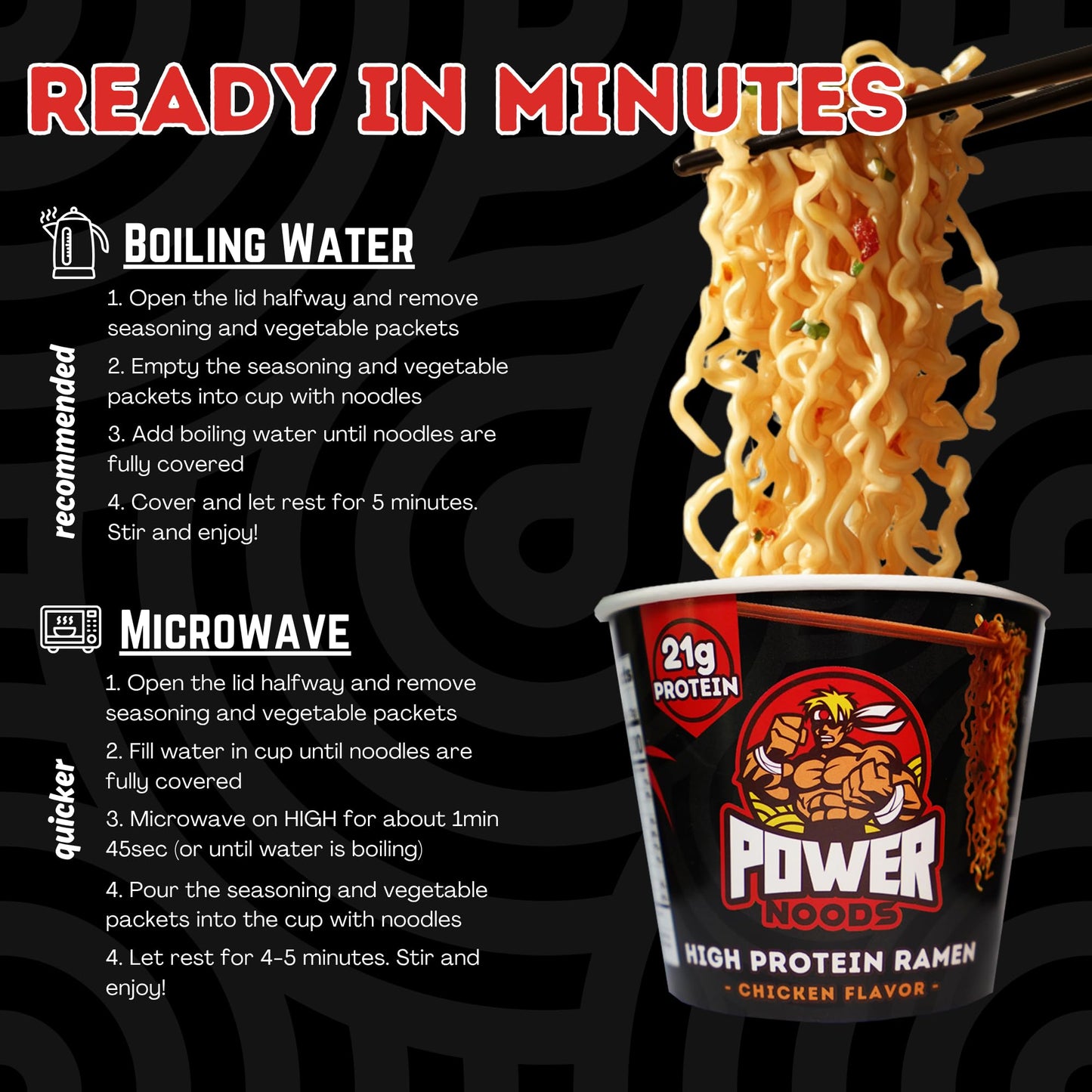 Power Noods High Protein Ramen Noodles - 6 or 12 Pack | Protein Ramen Cups for Lunch or Dinner | Better for You Plant-Based Inst