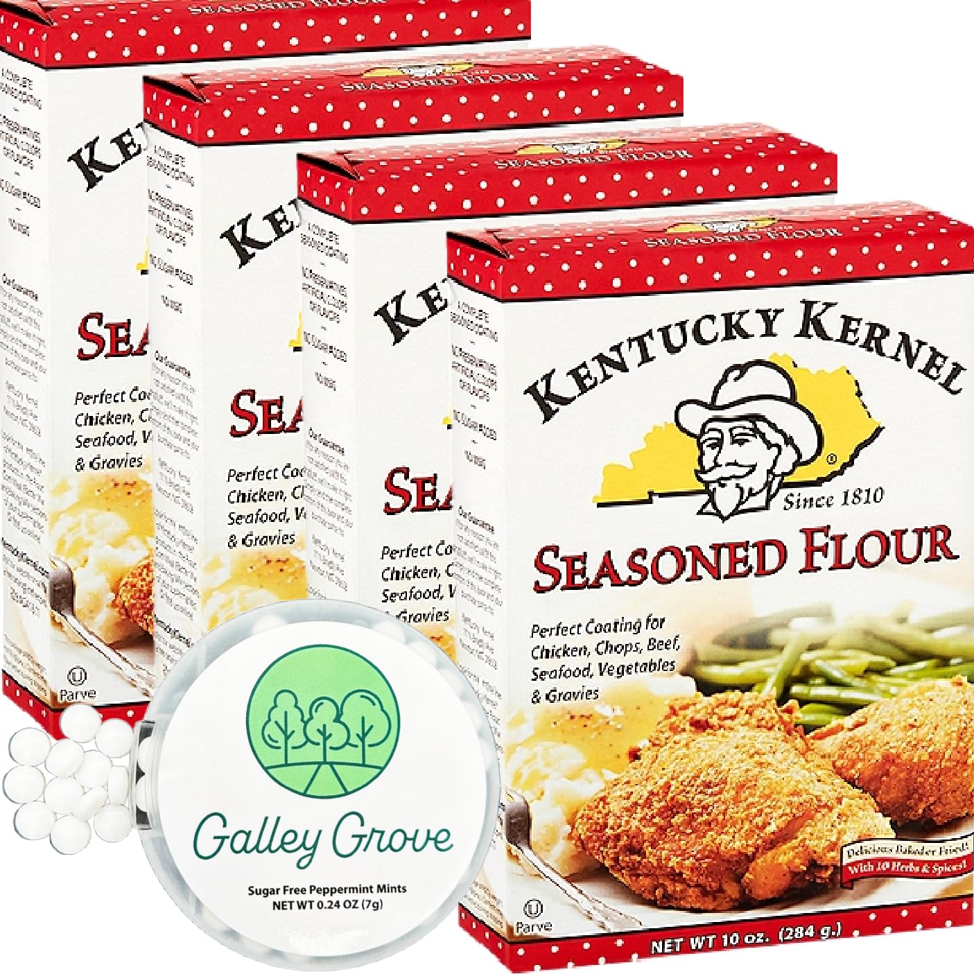Kentucky Kernel Seasoned Flour Mix Coating Bulk 10 oz (4-Pack), 40 Total Ounces, Chicken, Chops, Beef, Seafood, Vegetables, Frie
