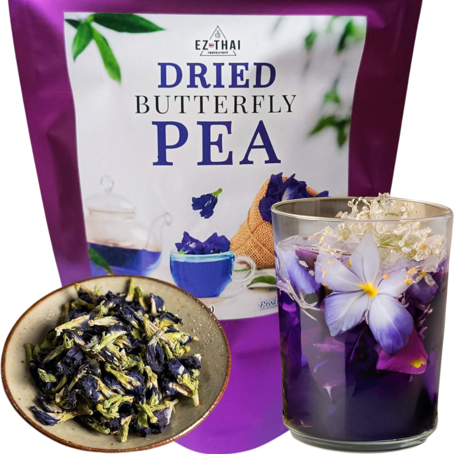 Pure Dried Butterfly Pea Flower Tea Herbal for Hot, Iced, Smoothie, Coolers, Cocktails Mixer, Cookies, Snacks and Coffee Mix - D