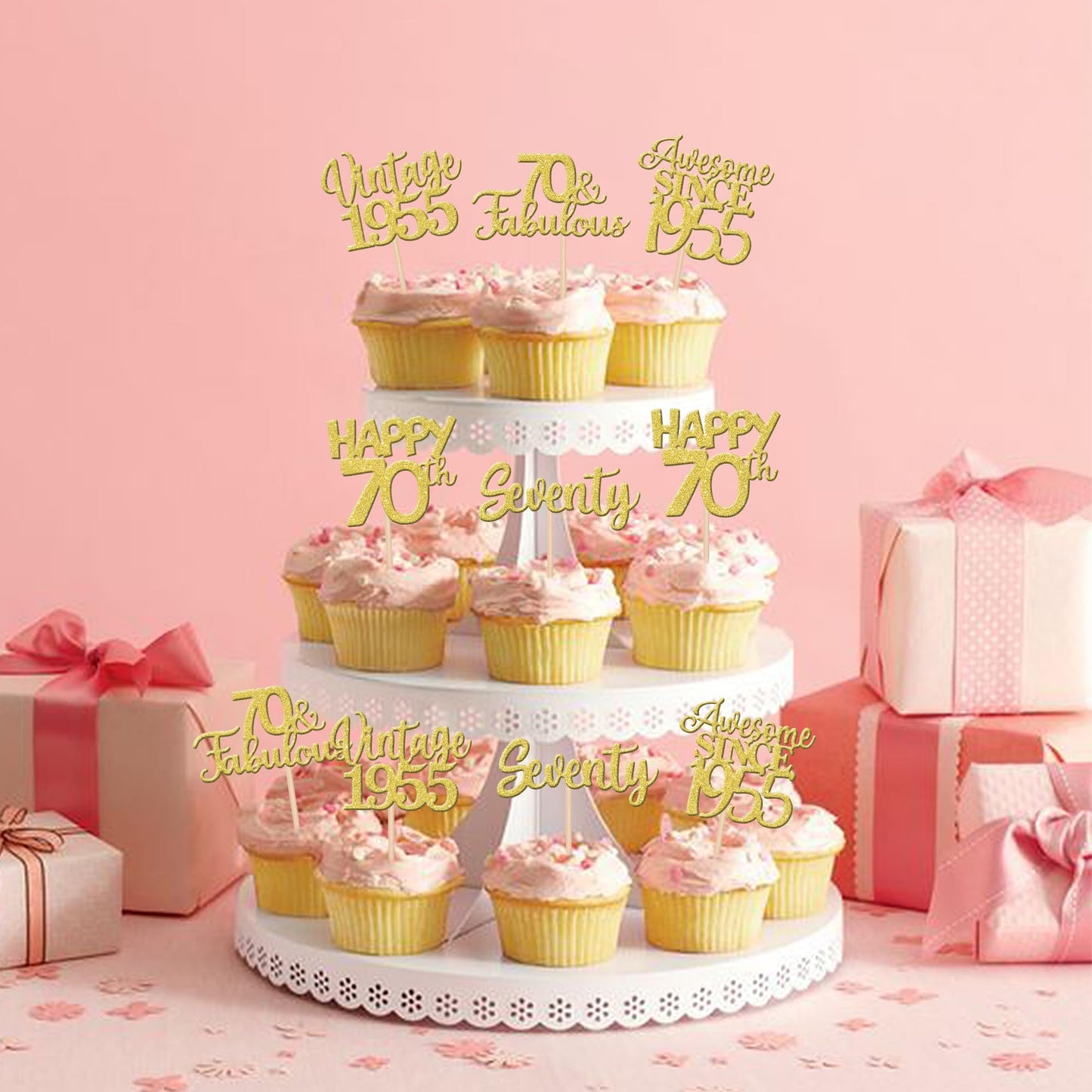 30Pcs Vintage 1953 Cupcake Toppers Glitter Seventy Happy 70Th Birthday 70 Fabulous Cupcake Picks Cheers To 70 Years For 70Th Bir