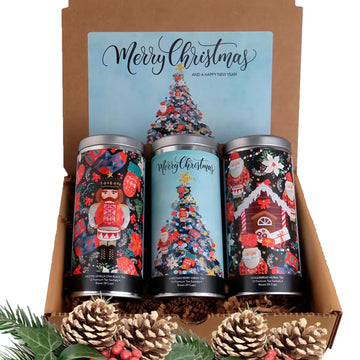 La Tea Dah Merry Christmas Tea Gift Set, Gourmet Holiday Tea Assortment, 3 Full Sized Tins, 36 Sachets