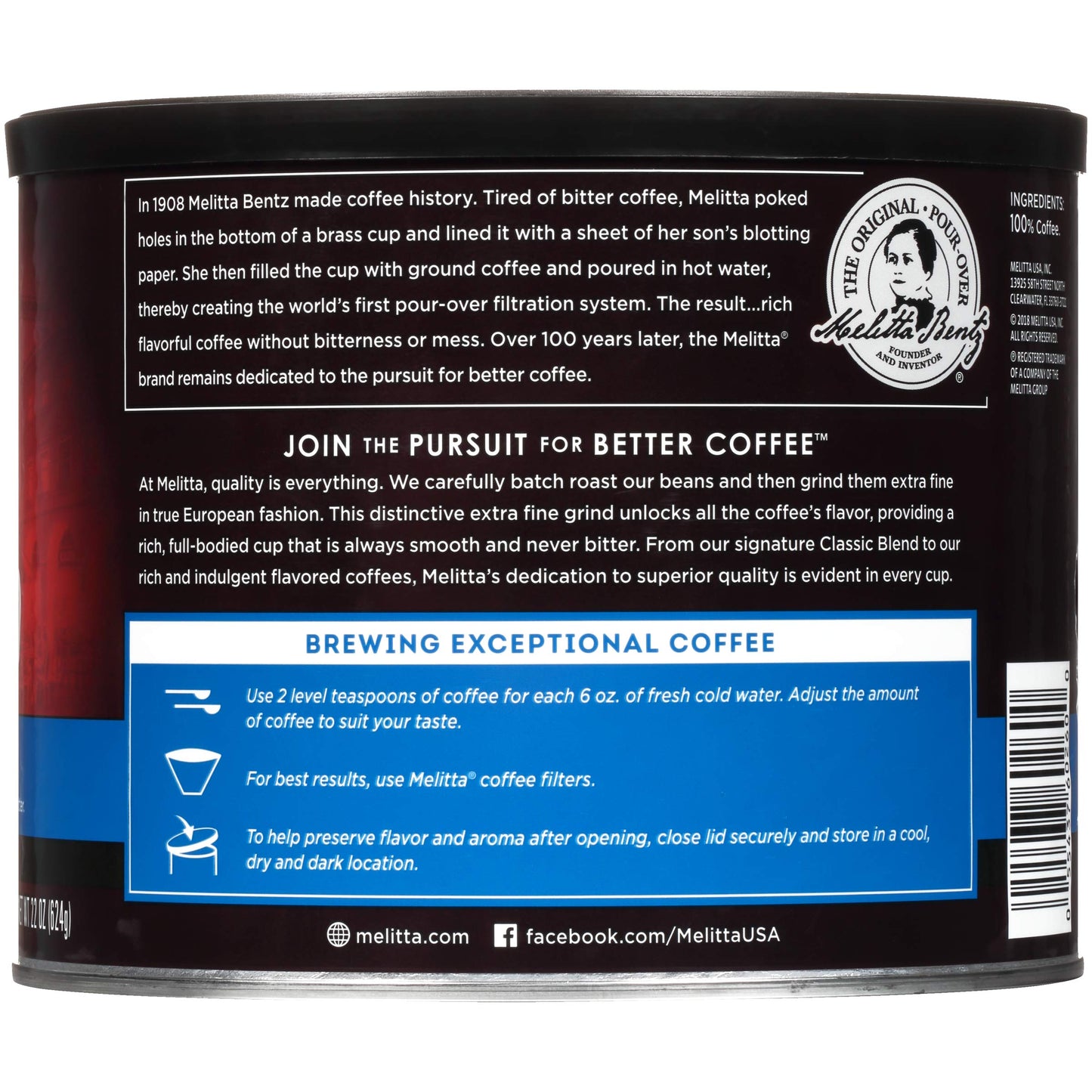 Melitta Classic Blend Coffee, Medium Roast, Extra Fine Grind, 22 Ounce Can (Pack Of 6)