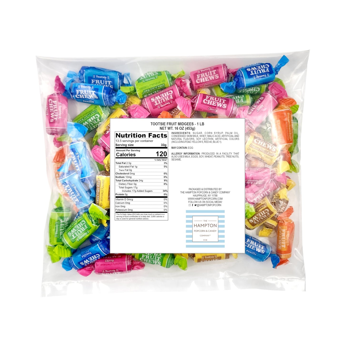 Tootsie Roll Fruit Chews  1lb Bulk Bag (Approx. 70 Pieces)  Taffy Candy  Assorted Fruit Indvidually Wrapped Candy