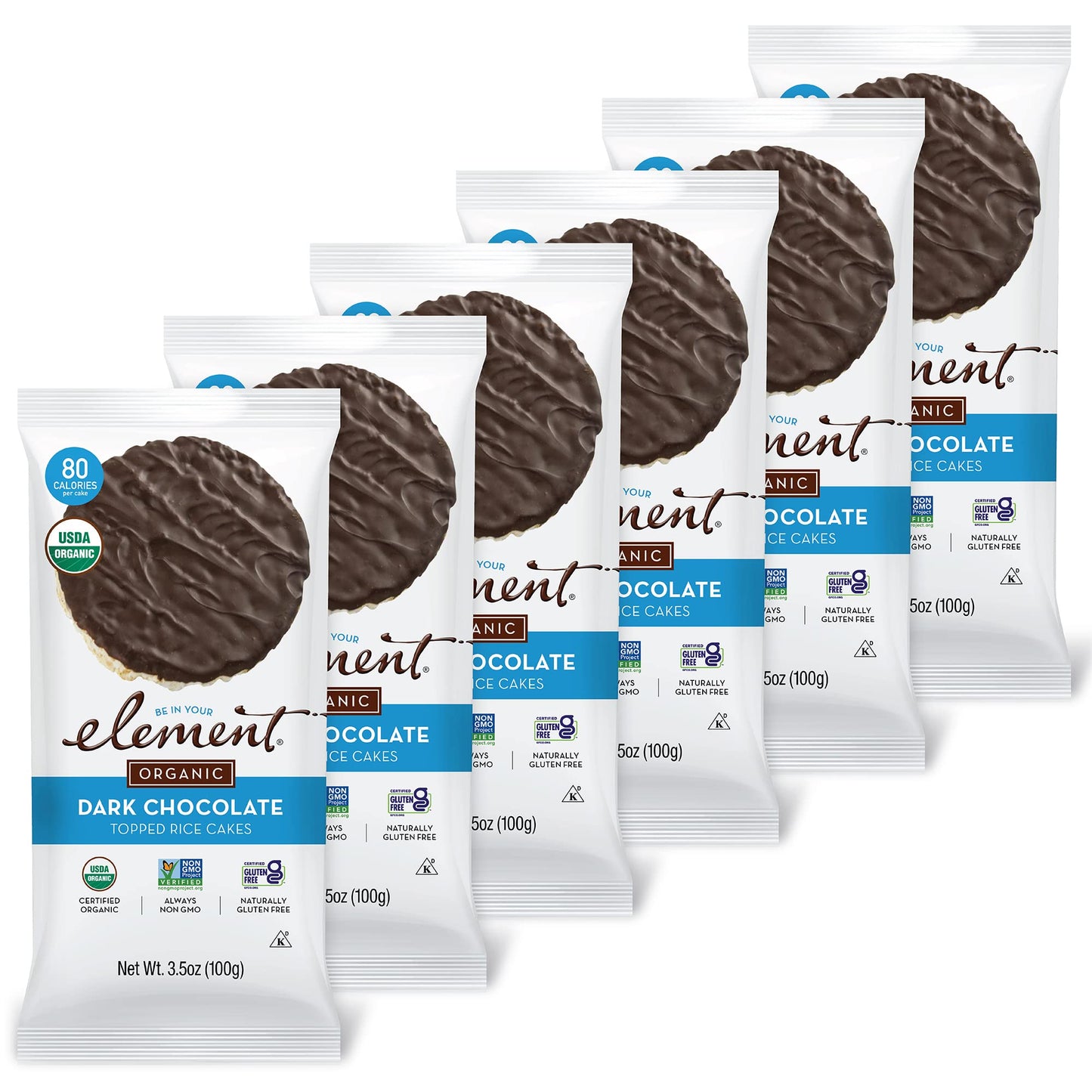 Element Snacks - Dark Chocolate Topped Rice Cakes (Pack of 6), All-Natural Rice, Organic Healthy Snacks for Kids or Adults, Non 