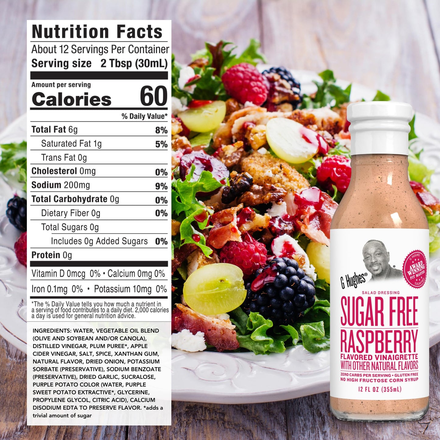 G Hughes Sugar Free, Salad Dressing Bundle - Gluten Free Salad Dressings, Low Carb Healthy Dressing - 12 Oz Bottles (3-Pack Balsamic, Raspberry, & Italian)