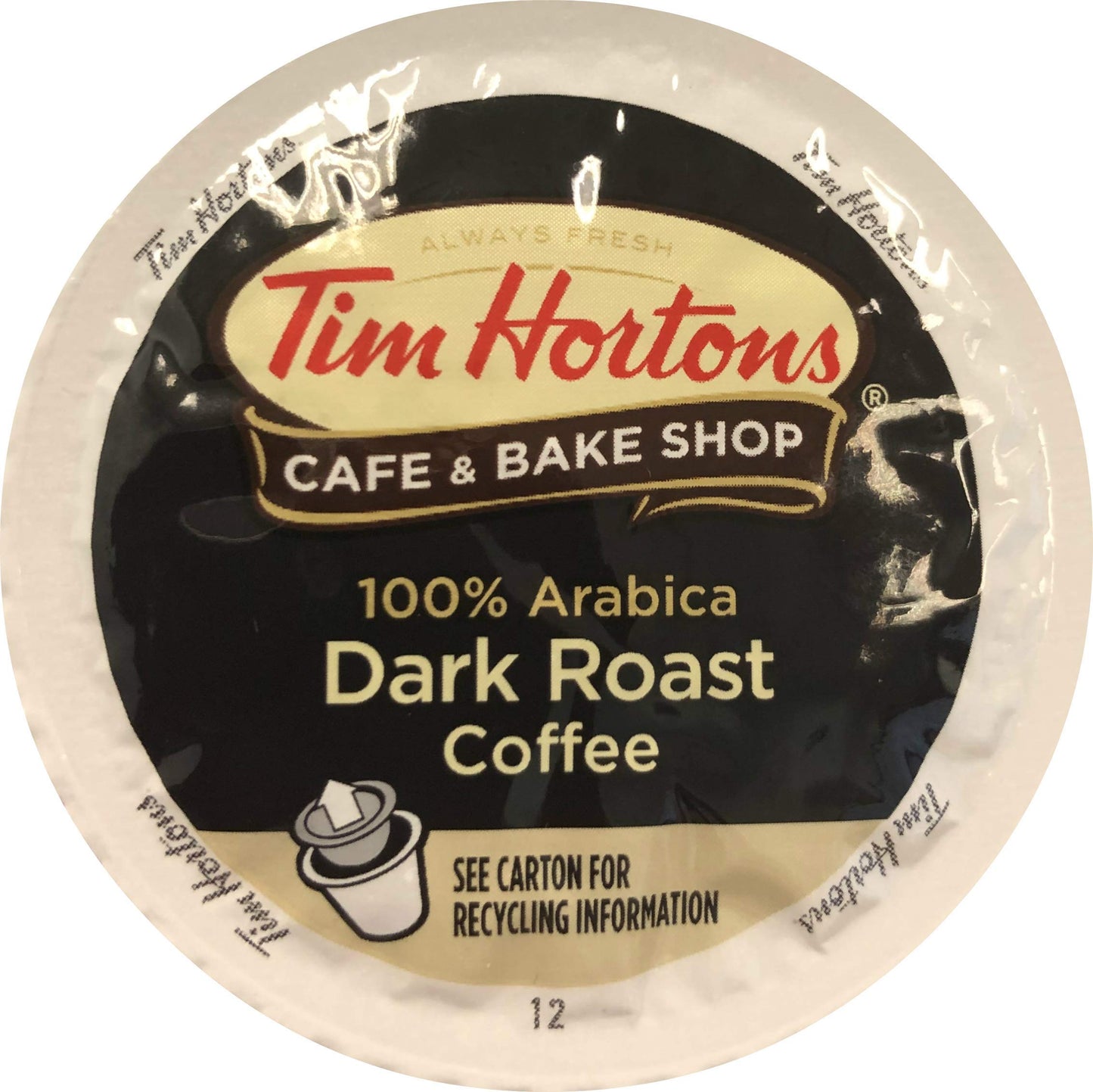 Tim Hortons Dark Roast Coffee K-Cup Pods, 12 Count, Compatible with Keurig Brewers, Red, Model 3202236