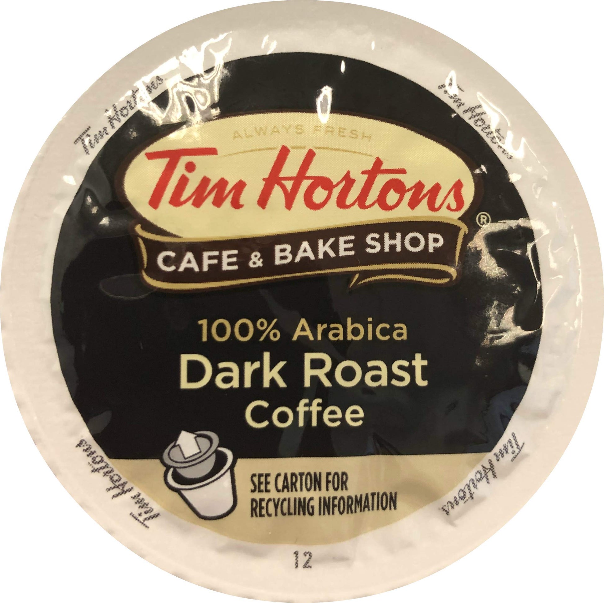 Tim Hortons Dark Roast Coffee K-Cup Pods, 12 Count, Compatible with Keurig Brewers, Red, Model 3202236