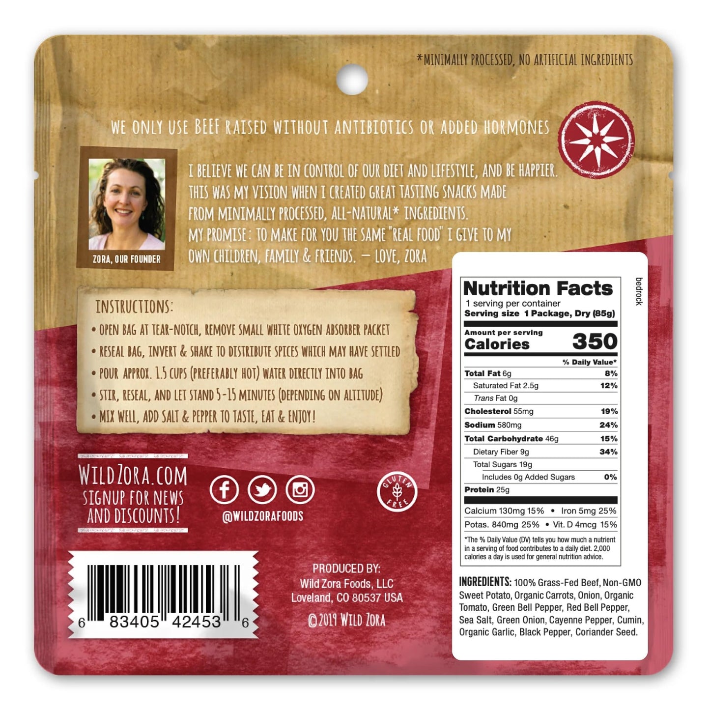 Wild Zora Paleo Freeze Dried Meat Meals, 4 Pack, Gluten Free And Grain Free Camping And Backpacking Food, No Added Sugar, Healthy On-The-Go Travel Meal, Protein Packed (Meat 4-Pack)