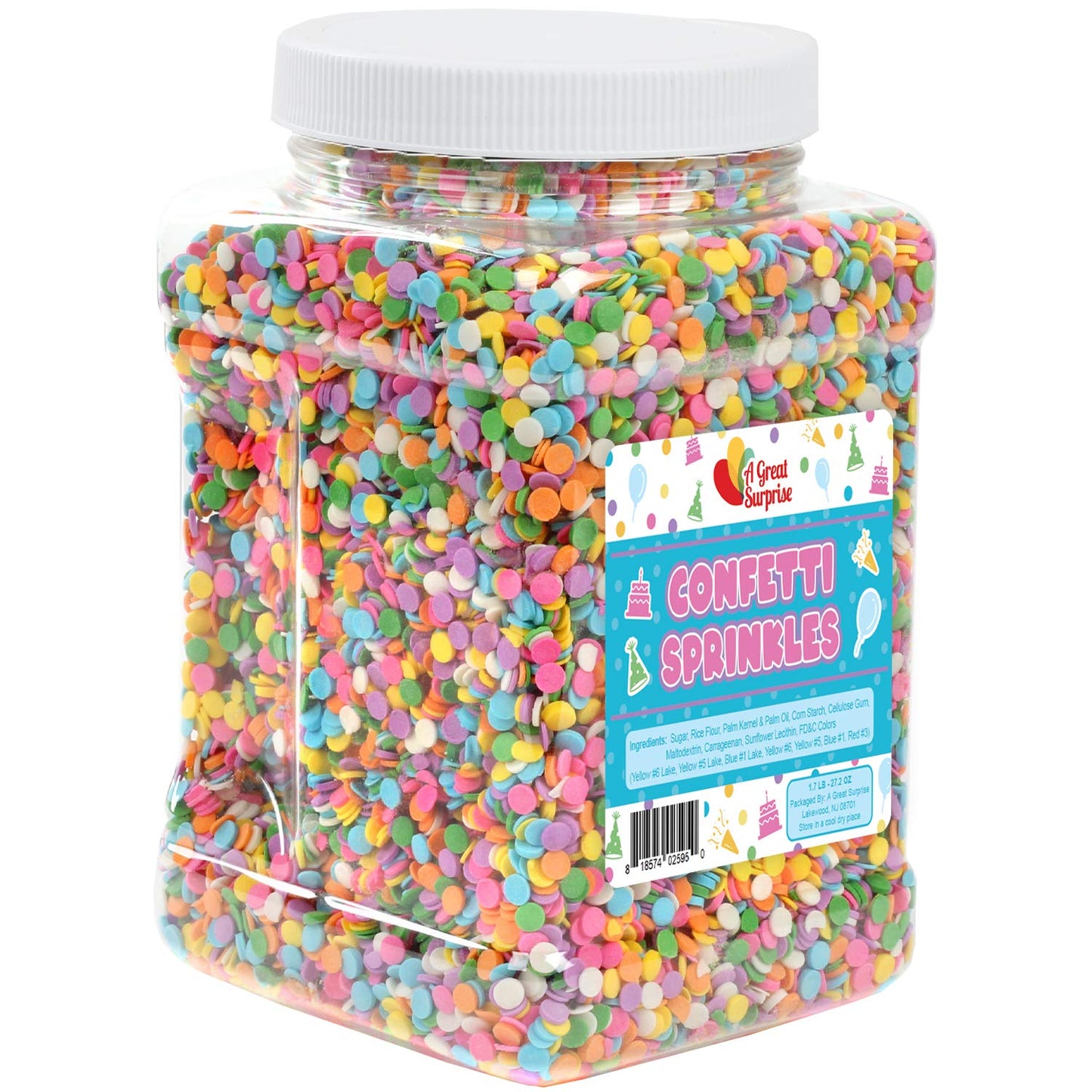 Rainbow Pastel Confetti Sprinkles - 1.7 Pounds - Birthday Pastel Quins - Flat Round Sprinkles - Pastel Candy Quins For Ice Cream, Cookies, Cupcakes, Cake Decorating
