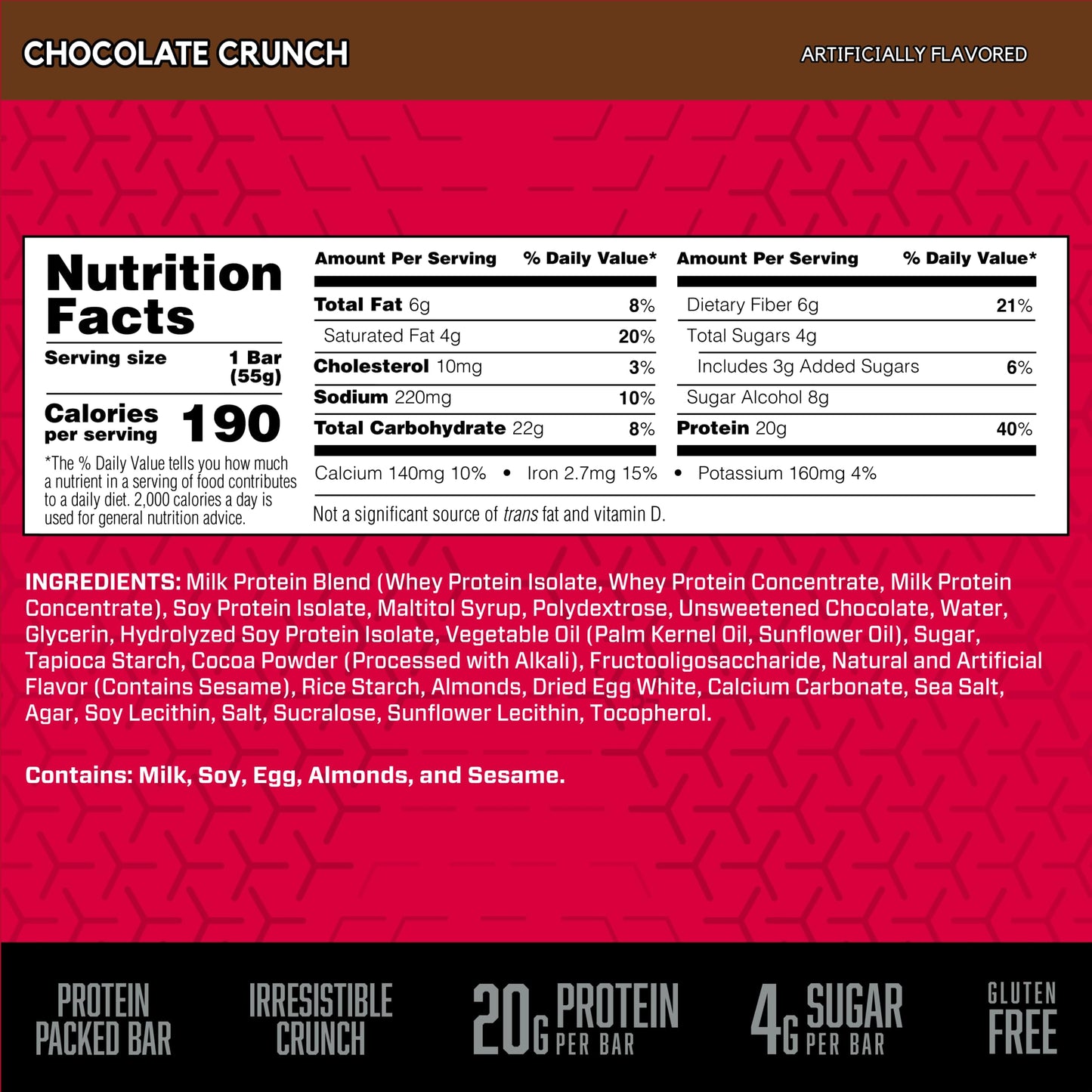 Bsn Protein Crisp Bar, Protein Snack Bars, Crunch Bars With Whey Protein And Fiber, Gluten Free, Chocolate Crunch, 12 Count (Pac