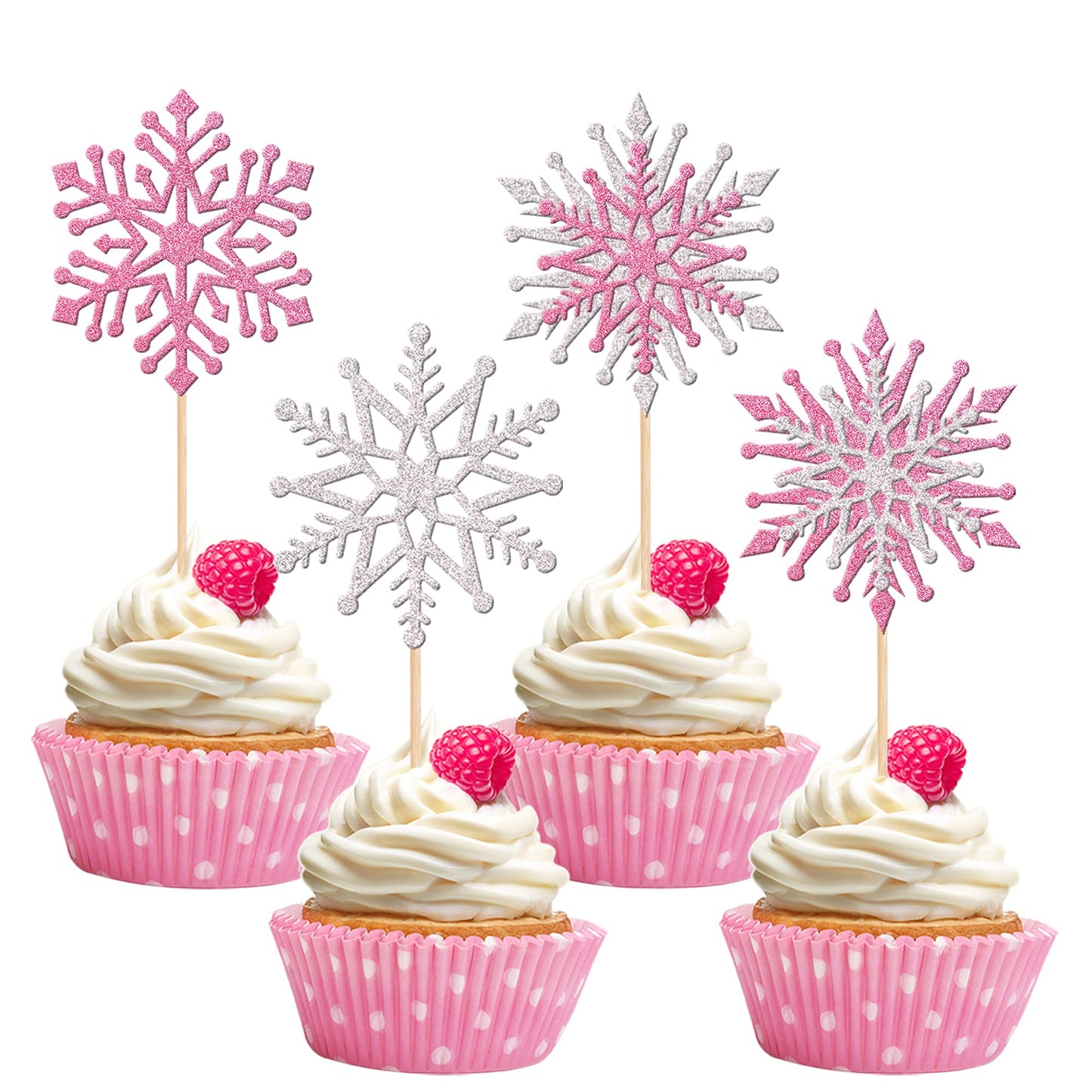 24 PCS Glitter Snowflake Cupcake Toppers Winter Frozen Theme Cupcake Picks Winter Wonderland Cake Decorations for Snowflake Them