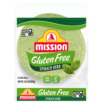 Mission Gluten Free Spinach Herb Tortilla Wraps, 6 Count, Trans Fat Free