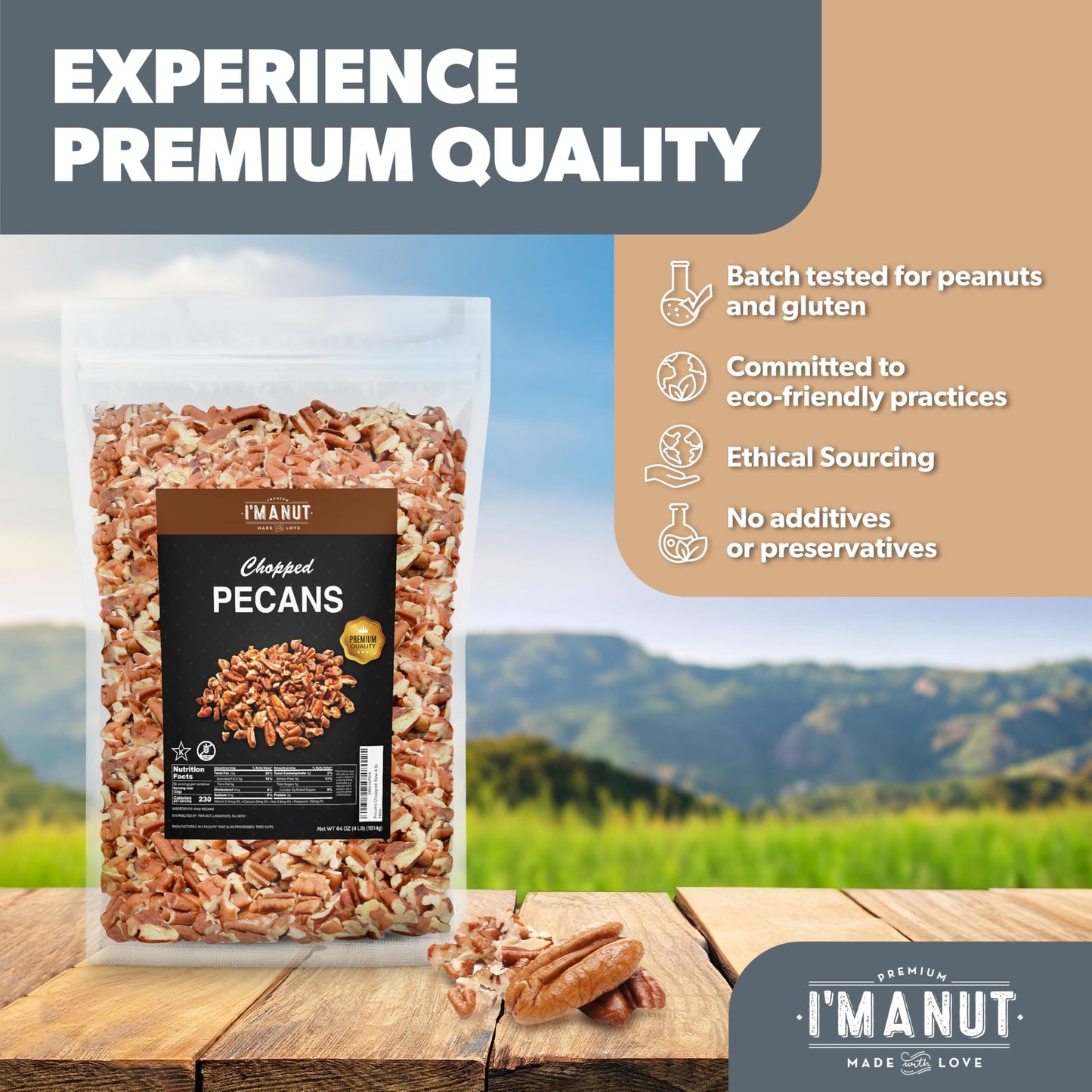 Premium Raw Chopped Pecans 64Oz (4 Lb) | American-Grown, Non-Gmo | Batch Tested Gluten & Peanut Free | No Ppo Or Preservatives |