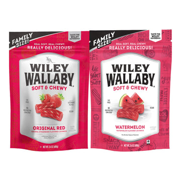 Wiley Wallaby 24 Ounce Classic Red & Watermelon Classic Gourmet Australian Style Soft & Chewy Licorice Candy Variety Pack Twists