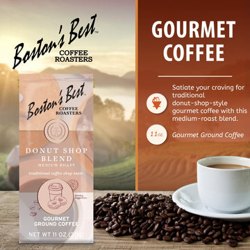 Bostons Best Coffee - Donut Shop Gourmet Coffee, Hearty Medium Roast, Premium Ground Coffee, 11 Oz. / 311 G Coffee Bag