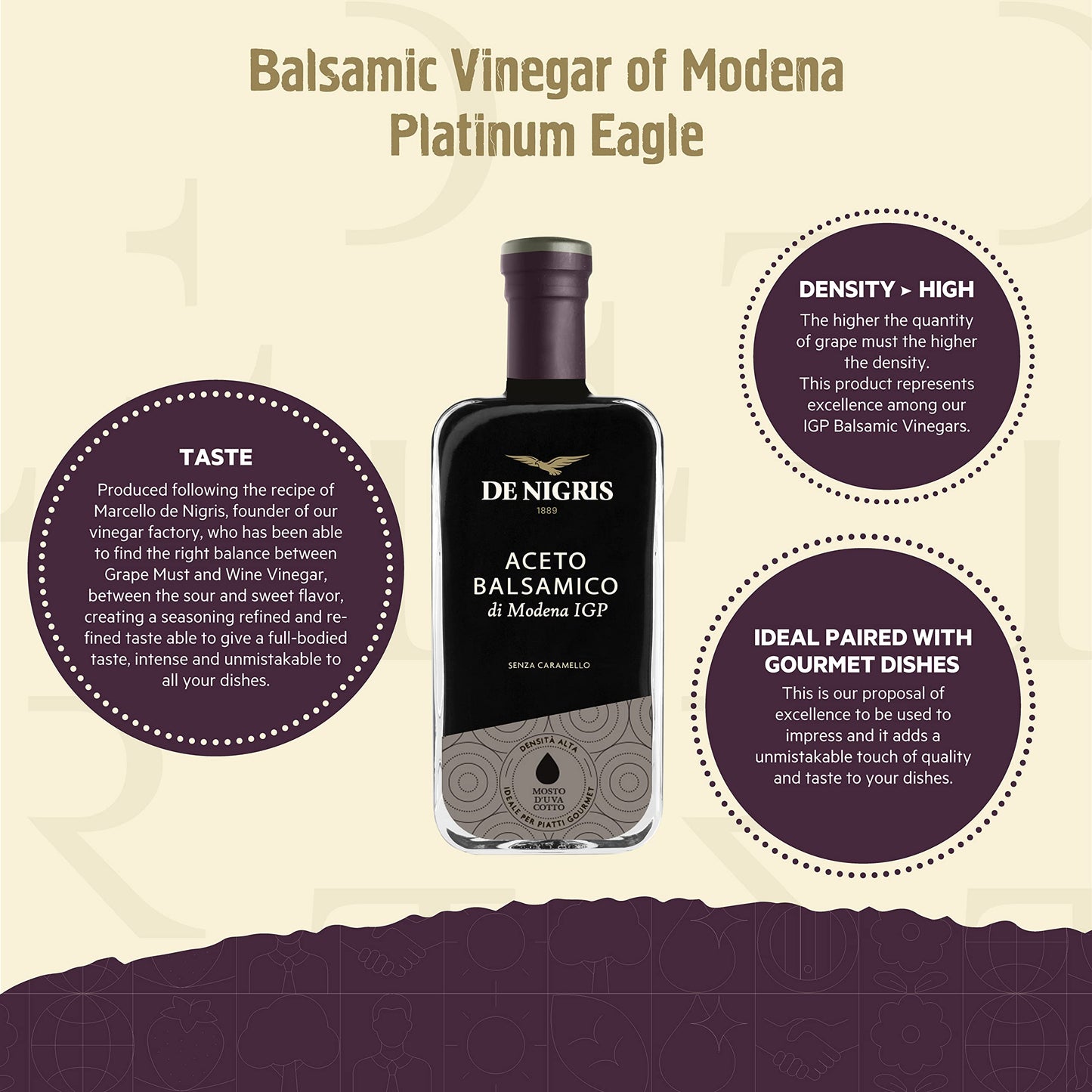 De Nigris Balsamic Vinegar Of Modena Excellence Line - Platinum Eagle (65% Grape Must) 8,5 Oz (250Ml) | Balsamic Vinegar From Mo