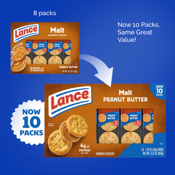 Lance Sandwich Crackers, Malt With Peanut Butter, 10 Individually Wrapped Packs, 6 Sandwiches Each