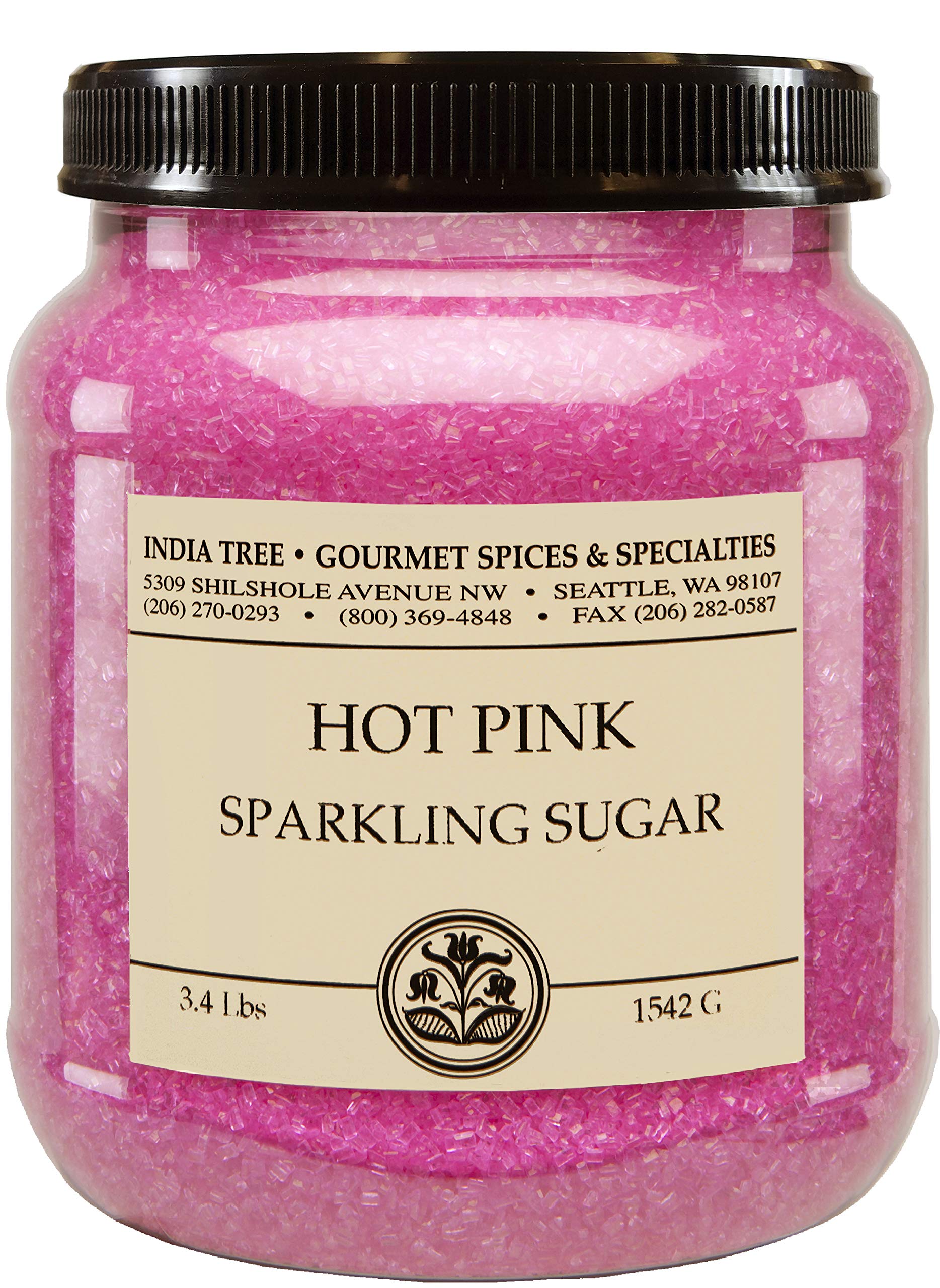 India Tree, Hot Pink Sparkling Sugar, Canister | Shimmery Sugar Sprinkles for Baking and Decorating | 3.4 Lb (Pack of 2)
