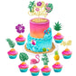 Rsstarxi Tropical Luau Cupcake Toppers, Happy Birthday Flamingo, Palm Tree, Pineapple, Paper, 6x8 inches, Design 10, 25 Pack