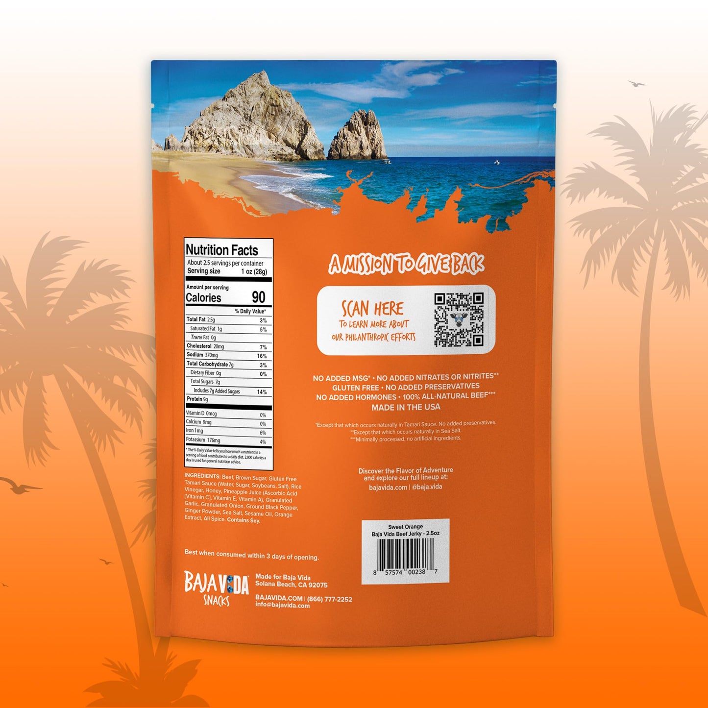 Baja Vida Sweet Orange Beef Jerky - Beef Jerky Snack Packs, Healthy Jerky, Gluten-Free, All-Natural Beef, No Msg, Made In The Us