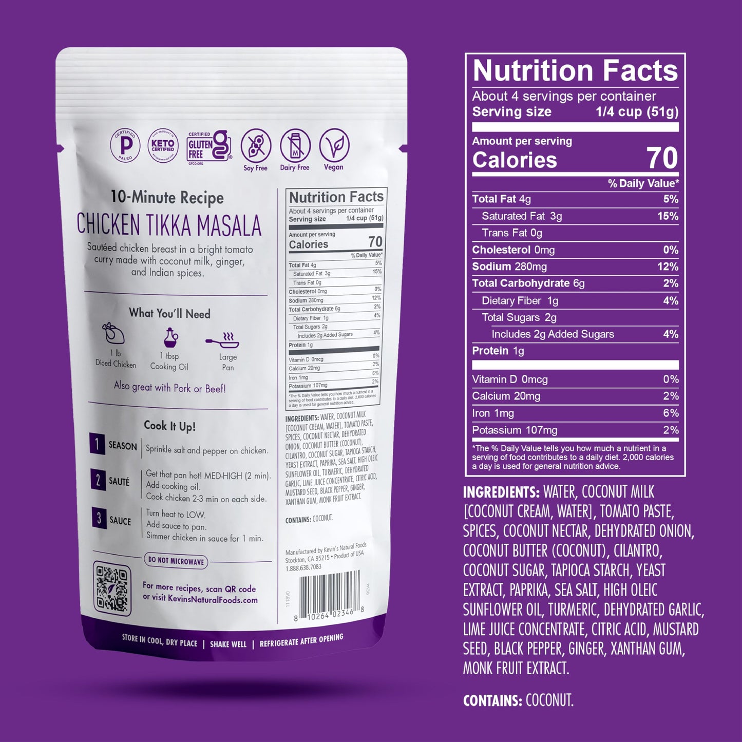 Kevin'S Natural Foods Tikka Masala Sauce - Keto And Paleo Simmer Sauce - Stir-Fry Sauce, Gluten Free, No Preservatives, Non-Gmo