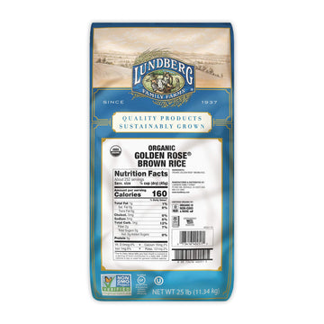 Lundberg Family Farms - Organic Golden Rose Brown Rice, Premium Medium Grain Bulk Rice, Non-GMO, Certified Gluten-Free, USDA Cer