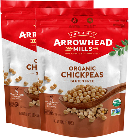 Arrowhead Mills Organic Chickpeas (Garbanzo), 1 lb (Pack of 2)