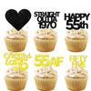 18pcs Black Gold Glitter Dessert Cupcake Pick for Straight Outta 1970 Cheer to 55 Years Old Theme Decor Supplies Happy 55th Birt