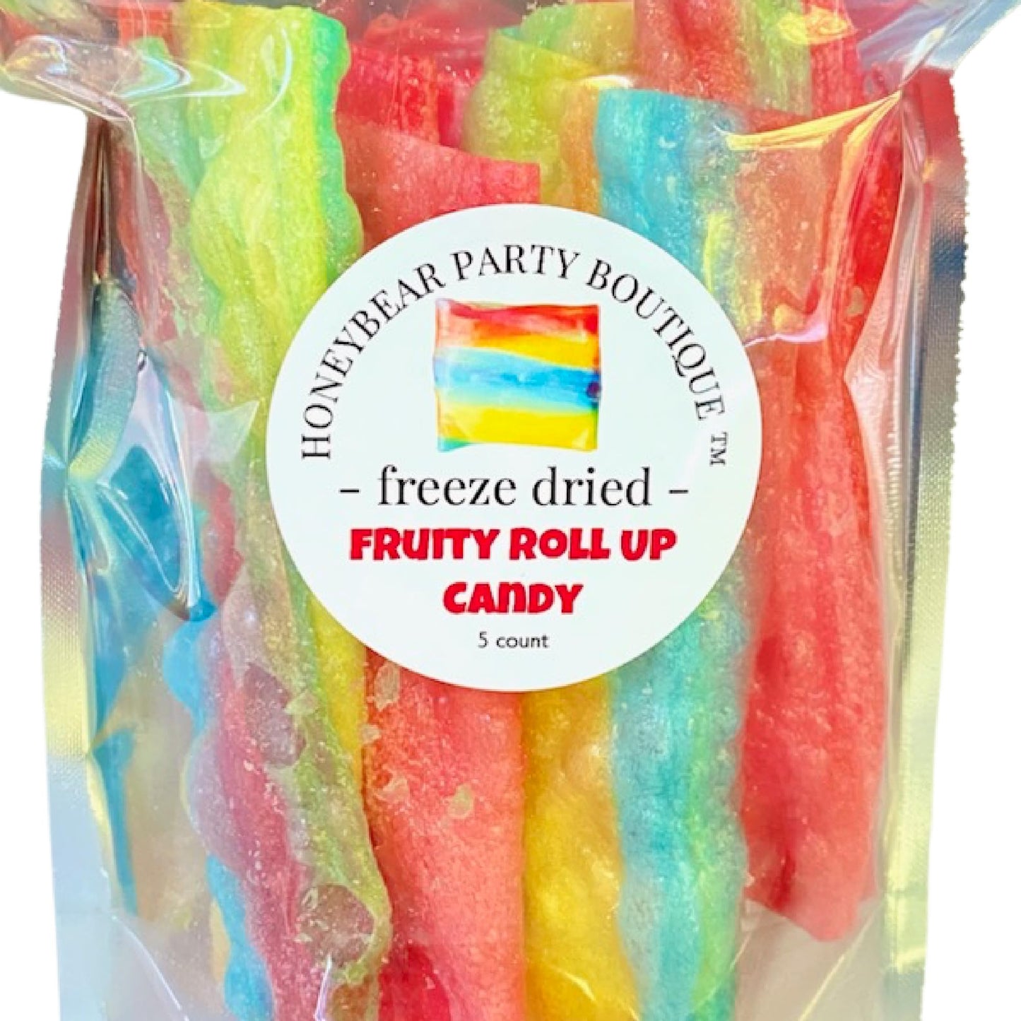Honeybear Party Boutique Freeze Dried Fruit Roll Ups - 5 Rolls - Tropical Tye Dye & Strawberry - Red and Rainbow Color