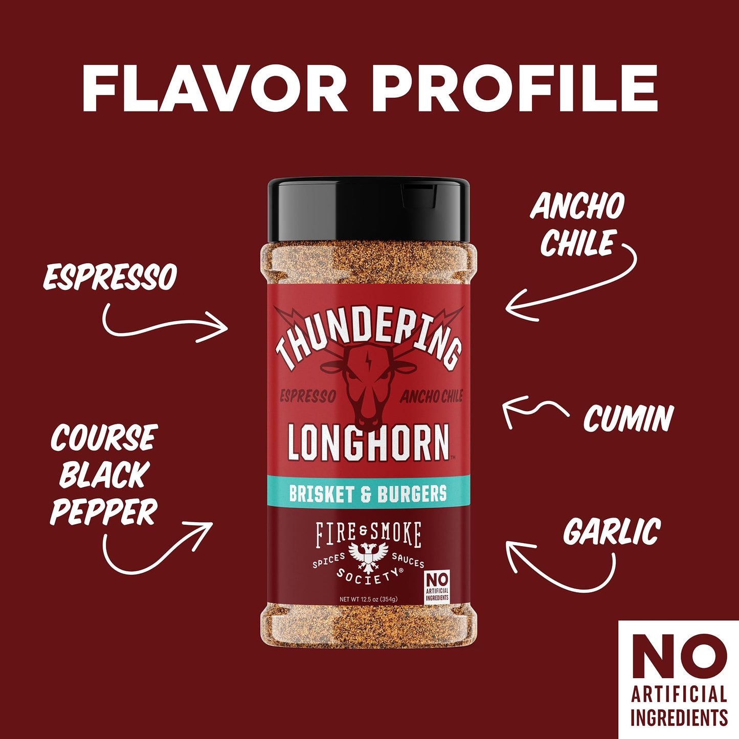 Fire & Smoke Society Thundering Longhorn Steak Seasoning BBQ Rub 12.5 oz (Pack of 2) for Grilling and smoky aroma Meat
