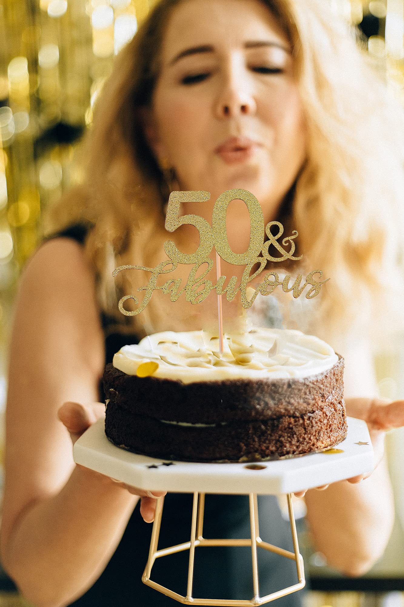 Ahaoray 50 Fabulous Cake Topper, Premium Gold Glitter Cardboard Cake Decoration For 50Th Happy Birthday Party - Fifty And Fabulo
