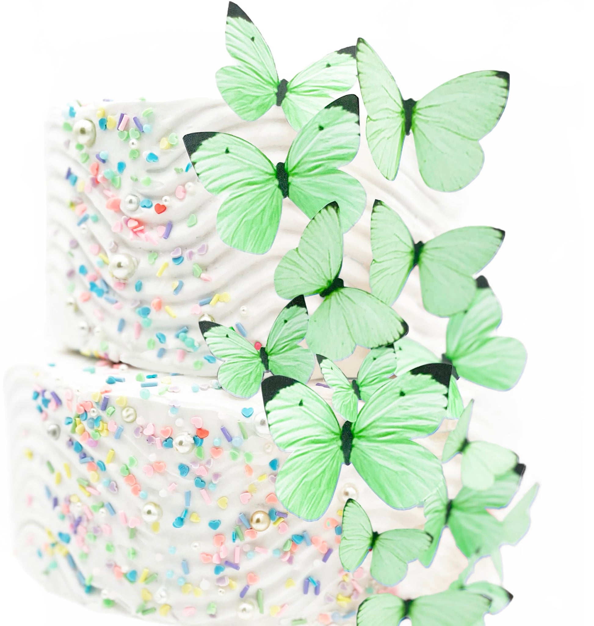 Sugar Robot Edible Butterflies Cake Toppers, Assorted Pastel Green, Made in USA, Premium Paper Decorations, Model 8U-W8E2-4224