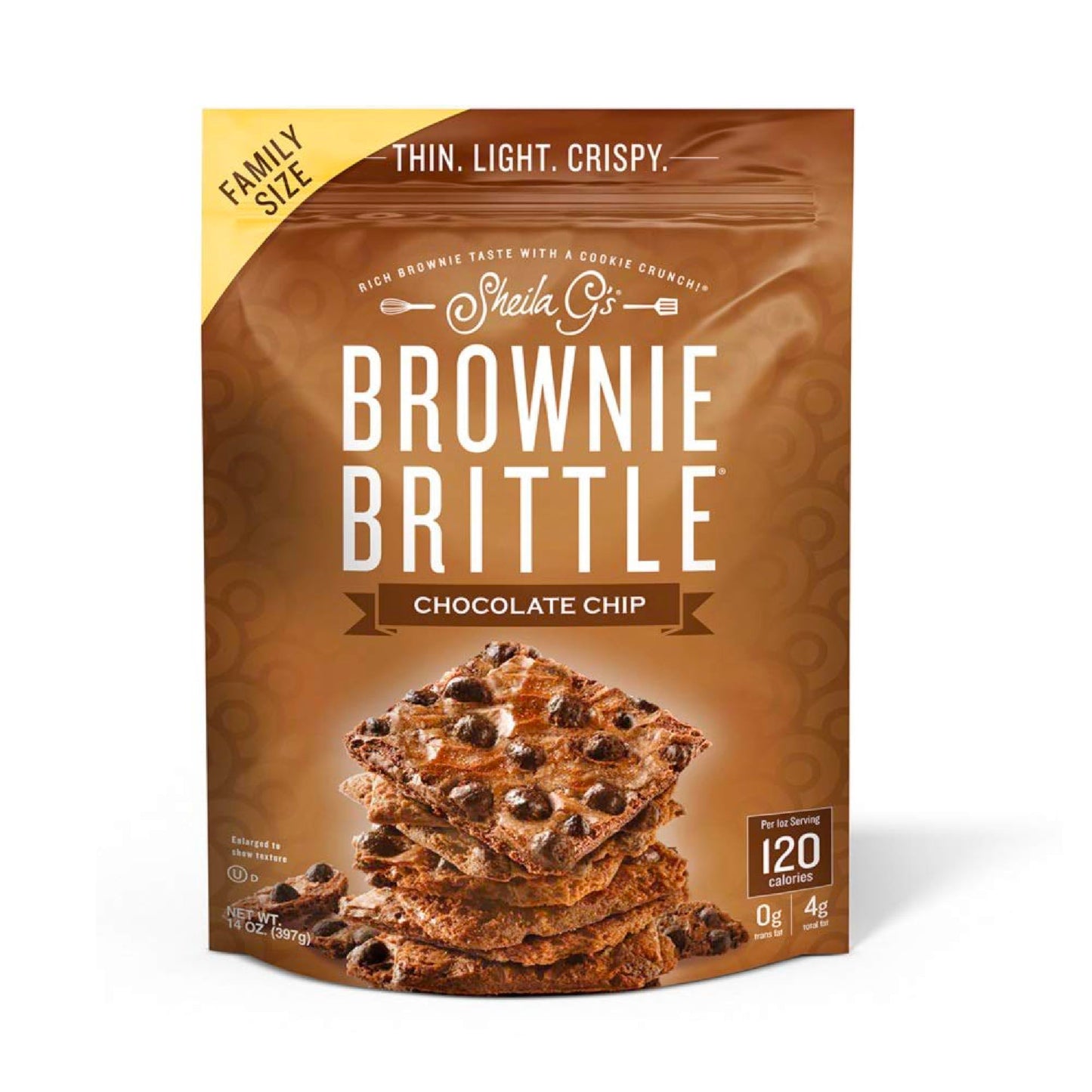 Sheila Gs Brownie Brittle - Original Chocolate Chip Thin and Crispy Sweet Snacks, Family Size (Pack of 1, 14 oz), Rich Gourmet 