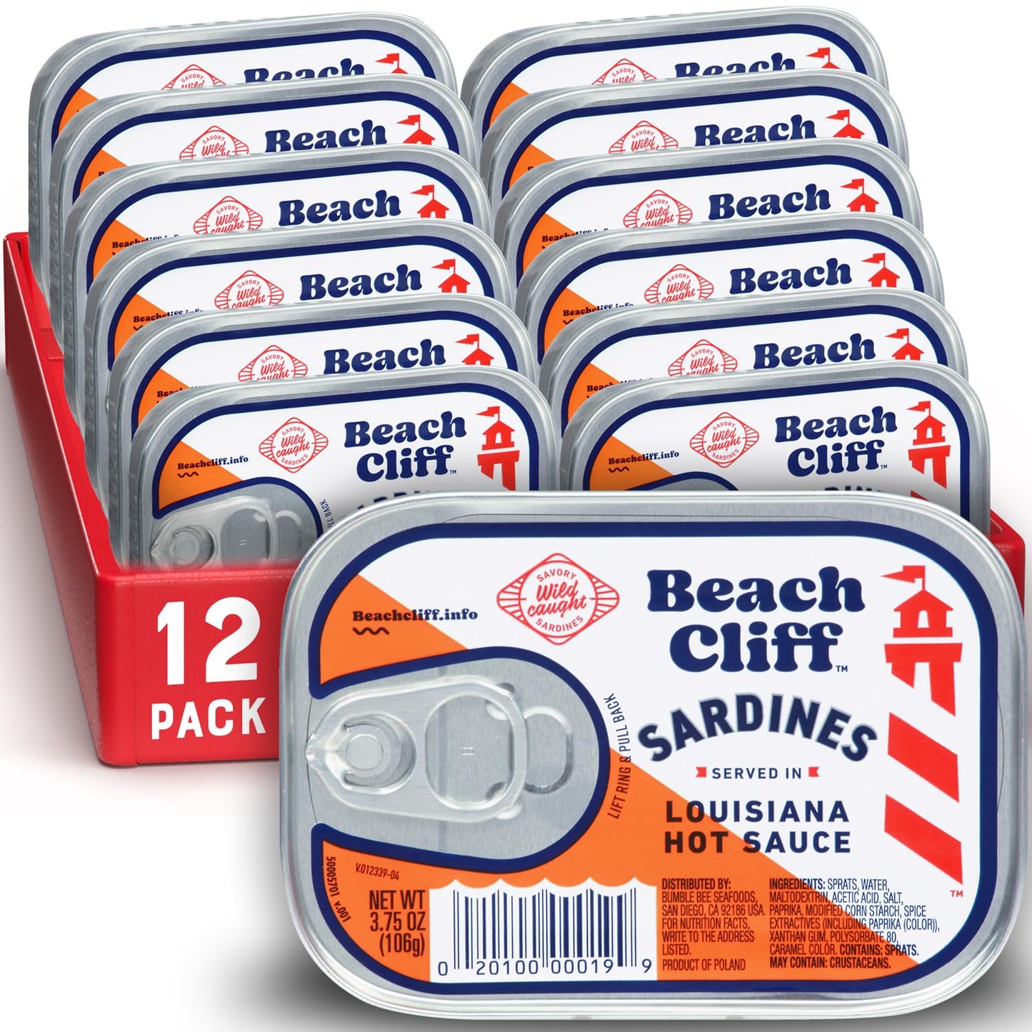 Beach Cliff Sardines in Louisiana Hot Sauce, 3.75 oz Can, Pack of 12, Gluten Free, Keto Friendly, 11g Protein per Serving