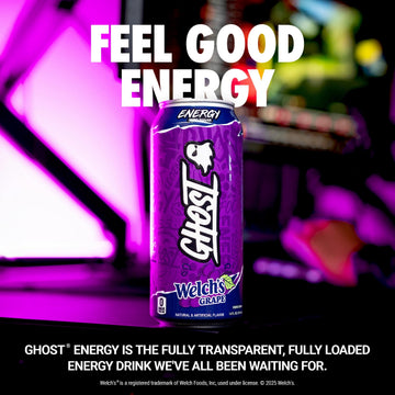 GHOST Energy Drink - 12-Pack, Welchs G , 16oz Cans, Vegan, Gluten-Free, 200mg Caffeine, L-Carnitine & Taurine