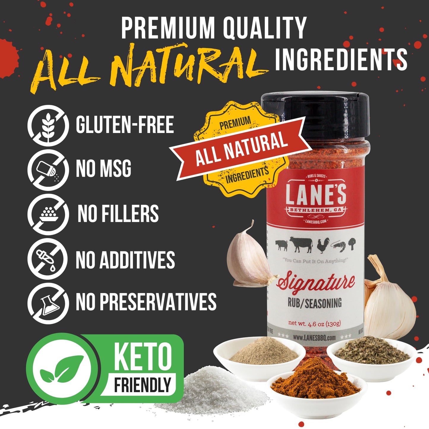 Lane'S Bbq Signature Rub Seasoning | All Natural | Gluten Free | No Msg | No Preservatives 4.6 Oz