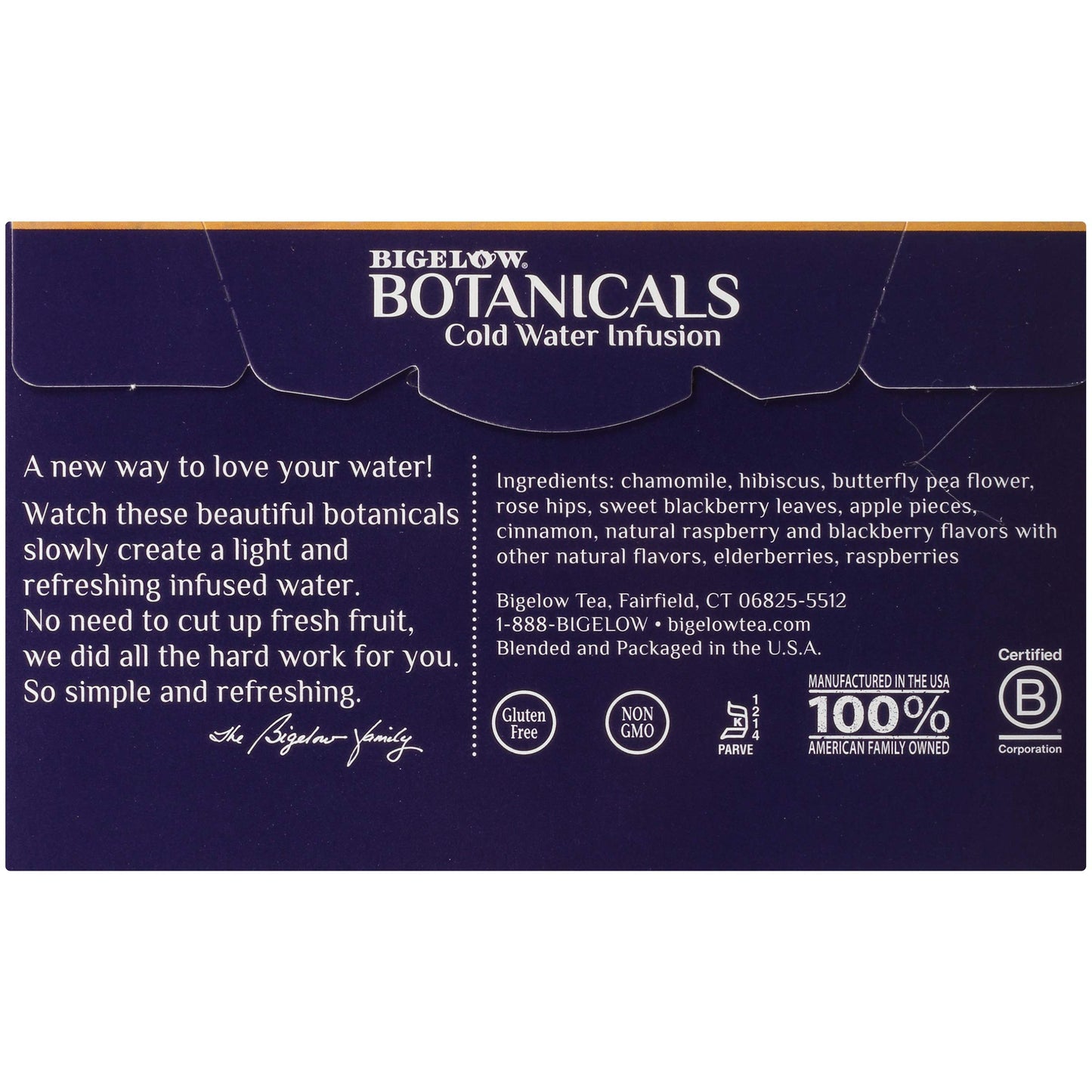 Bigelow Tea Cold Water Infusion Herbal Tea Bags, Caffeine Free, Blackberry Raspberry, 18 Count Box, Black