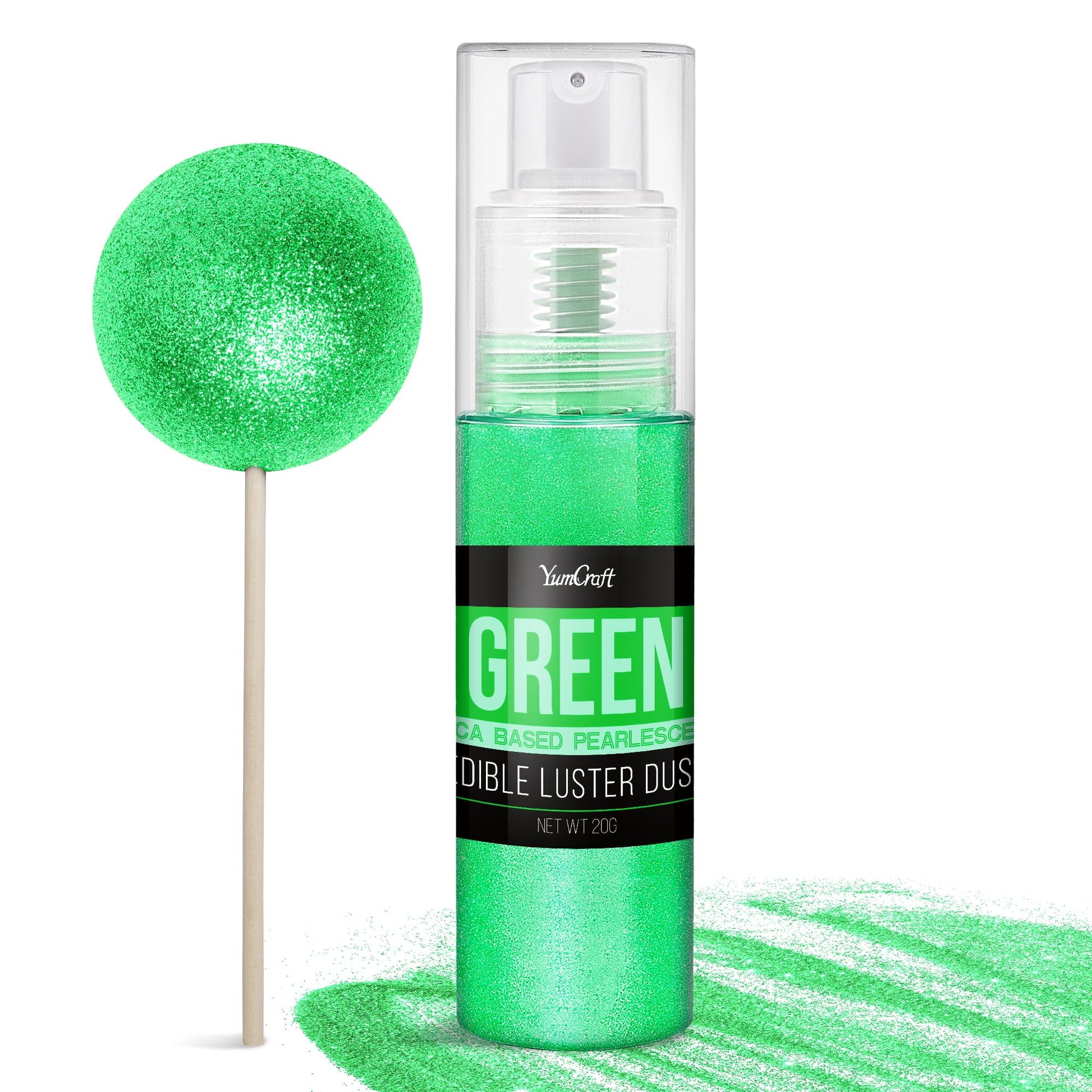 YumCraft Edible Glitter Spray - 20g Luster Dust for Cake Decorating, Green