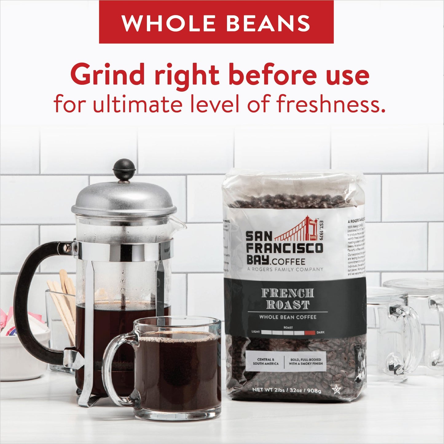 San Francisco Bay French Roast, Whole Bean Coffee, 908G - Dark Roast