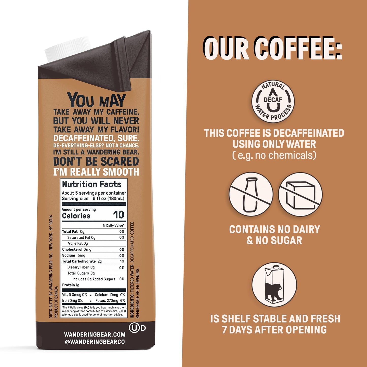 Wandering Bear DECAF Cold Brew Coffee  32 fl oz  3 pack - Smooth  Bold  Unsweetened  Shelf-Stable  and Ready to Drink Iced Coffee  Cold Brewed Coffee  Cold Coffee